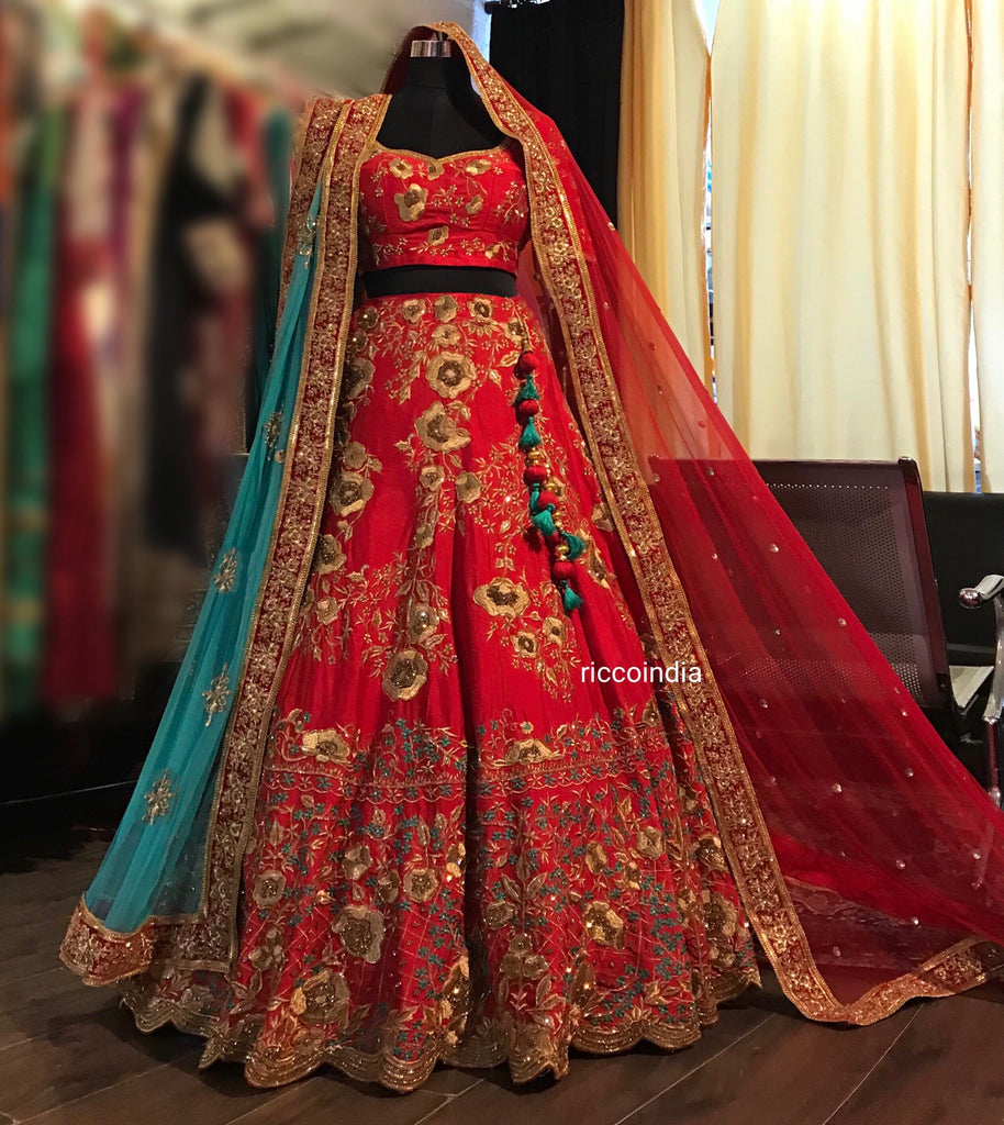 Bright red bridal clearance lehenga