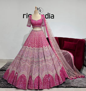 SWAROVSKI BEAD WORK PINK LEHENGA