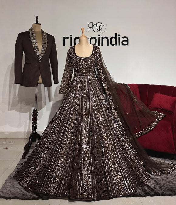 BROWN BRIDE & GROOM OUTFITS