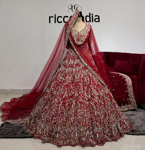 RED BRIDAL ANARKALI WITH 2 DUPATTAS