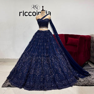 NAVY BLUE LEHENGA WITH RED ACCENTS