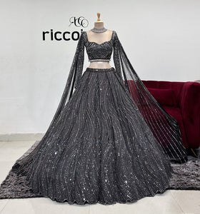 GREY EMBROIDERED LEHENGA WITH CAPES