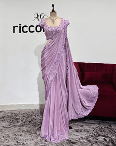 LAVENDER SAREE WITH ORGANZA FLOWER TOP