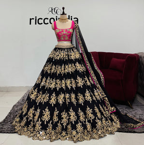 Black and hot pink Dori work Lehenga