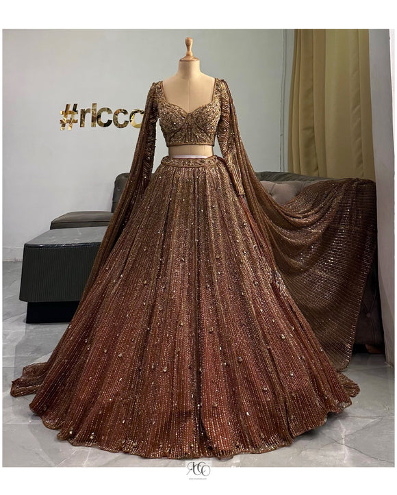 COPPER LEHENGA WITH CHUNKY SWAROVSKI CRYSTALS