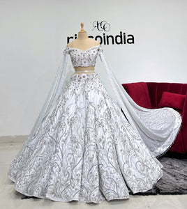 WHITE BALL GOWN LEHENGA WITH CAPES