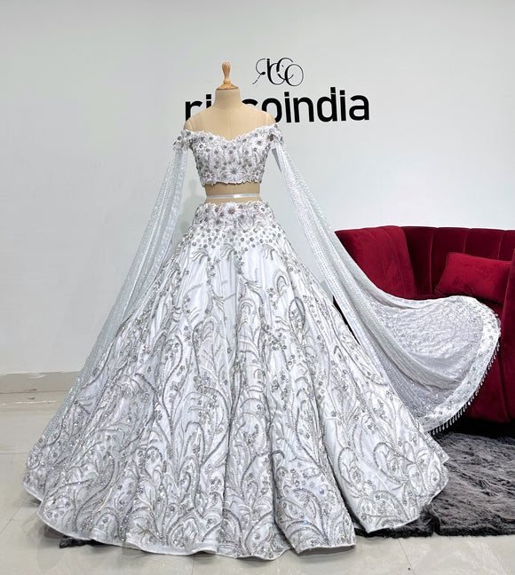 WHITE BALL GOWN LEHENGA WITH CAPES