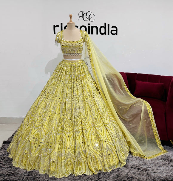 LIME YELLOW MIRROR-WORK LEHENGA