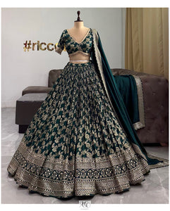 DARK GREEN CHANDERI BANARSI LEHENGA