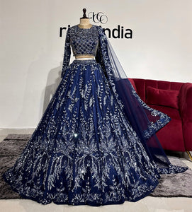 NAVY BLUE LEHENGA WITH SILVER BEADING