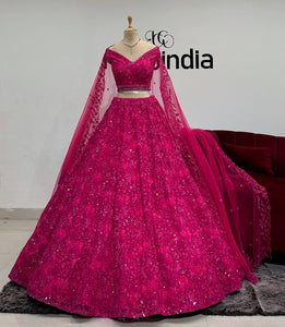 HOT PINK TONE ON TONE LEHENGA