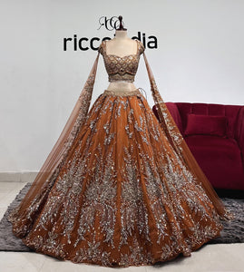 RUST FLARED CAPE LEHENGA