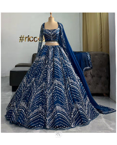 TEAL BLUE BEADING LEHENGA