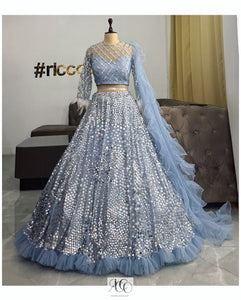 BLUE SEQUINS WORK LEHENGA WITH FRILL DUPATTA