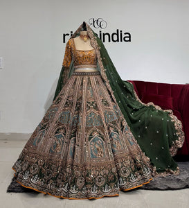 PANEL EMBROIDERY GREEN LEHENGA