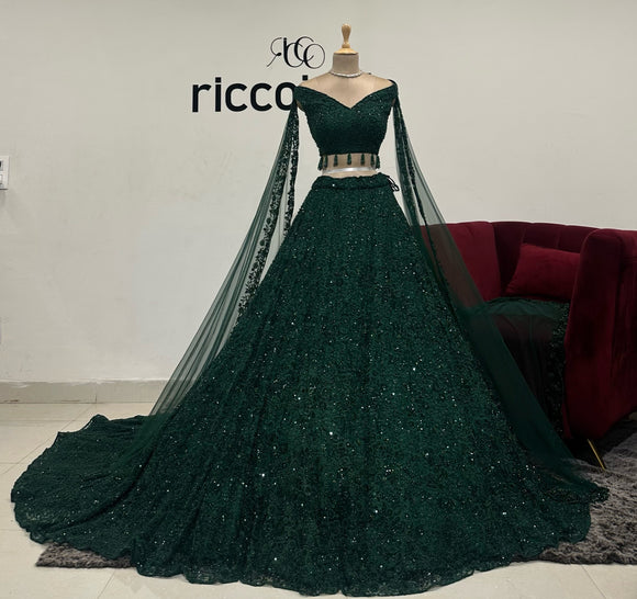 EMERALD GREEN EMBROIDERED LEHENGA