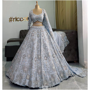 BABY BLUE DABKA WORK LEHENGA