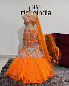 ORANGE FISH CUT LEHENGA