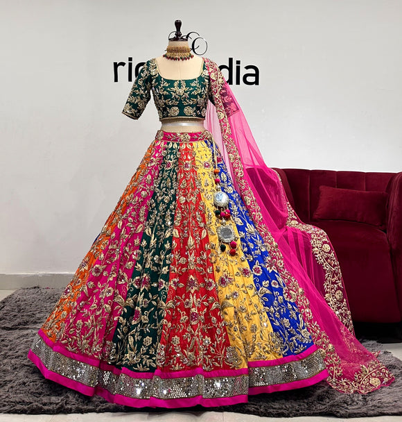 MULTICOLOURED MIRROR WORK LEHENGA