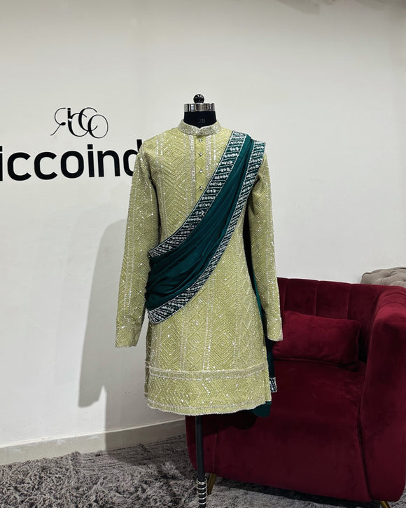 HEAVILY BEADED KURTA WITH CONTRASTING SHAWL