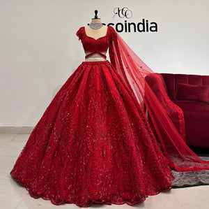 RED BALL STRUCTURED LEHENGA