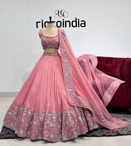 SALMON PINK LEHENGA WITH SILVER EMBROIDERY