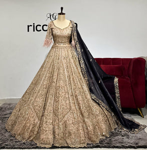 CHAMPGNE GOLD LEHENGA WITH CONTRASTING DUPATTA