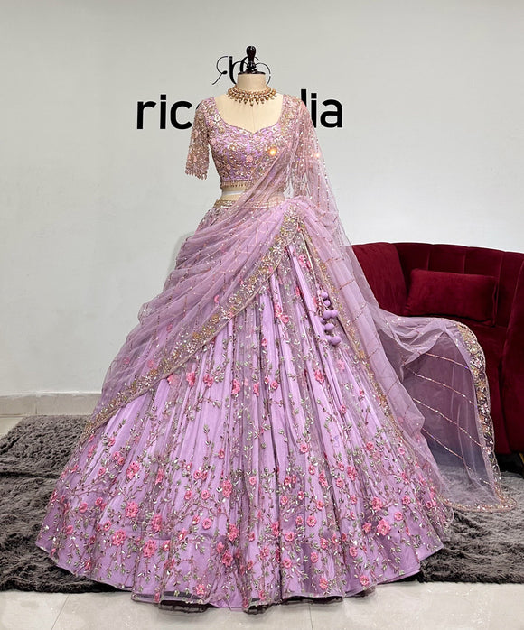 LAVENDER LEHENGA WITH COLORFUL HAND EMBROIDERY