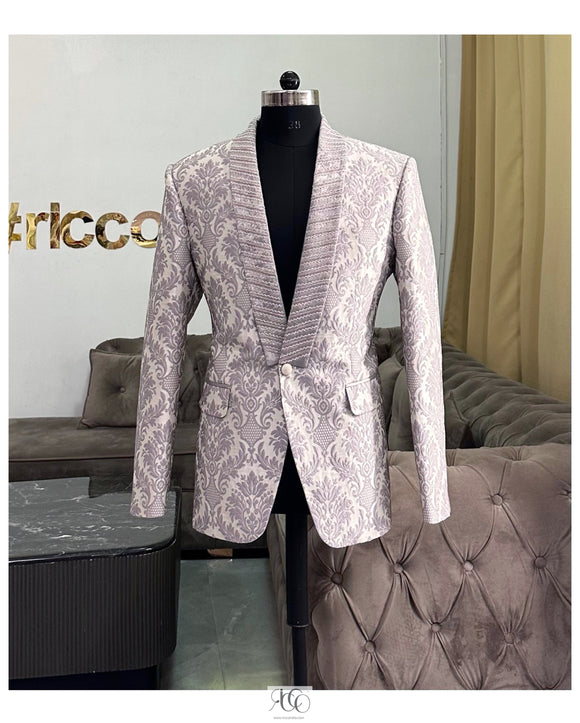 LAVENDER BLAZER WITH LAPEL BEADING