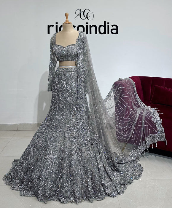 GREY BEADED LEHENGA