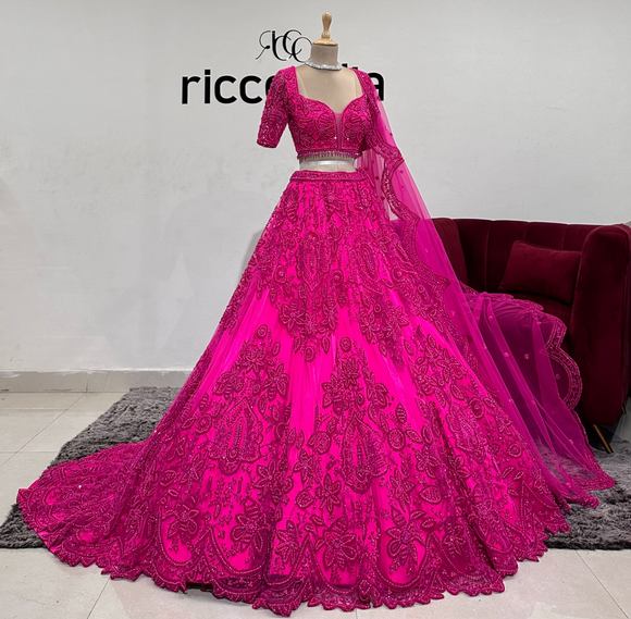 HOT PINK TRAIN LEHENGA