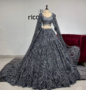 GREY BEADING LEHENGA WITH CAPES