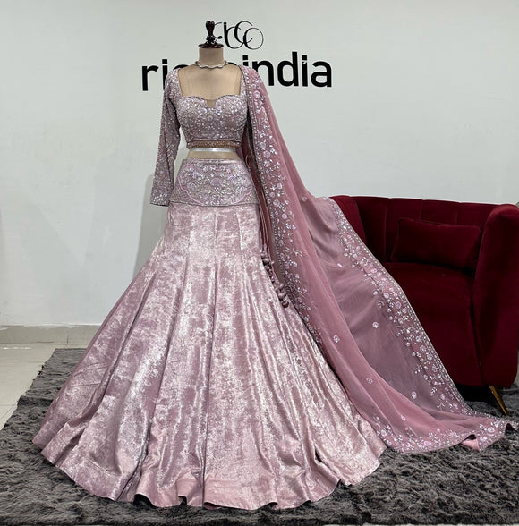 PASTEL PINK SANDUSK SILK MERMAID LEHENGA