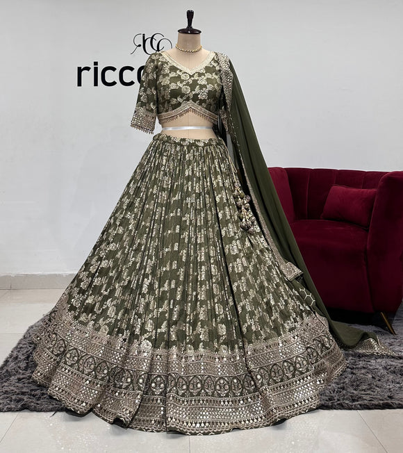 Mehendi green Benarsi lehenga