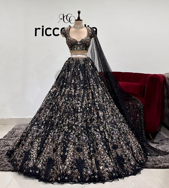 BLACK & COPPER HEAVY FLARED LEHENGA