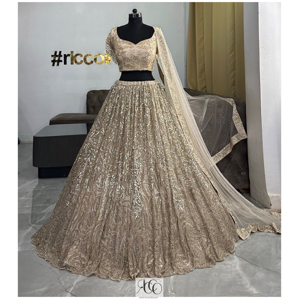 CHAMPAGNE SPARKLY BEADED LEHENGA – Ricco India