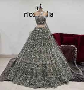 OLIVE GREEN FLARED LEHENGA