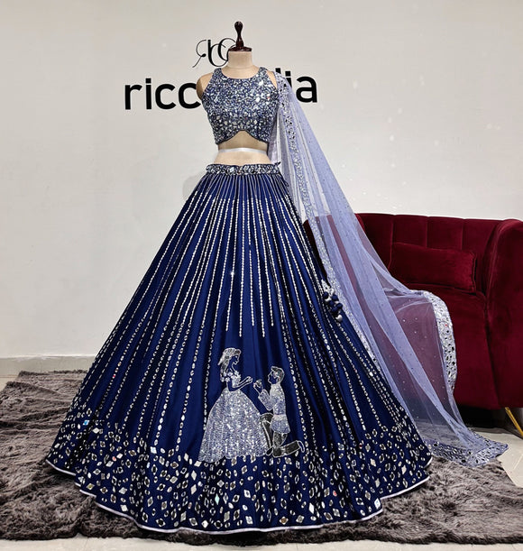 MIRROR WORK LOVE STORY LEHENGA