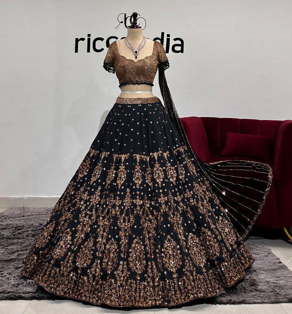 BLACK & COPPER CAPE LEHENGA