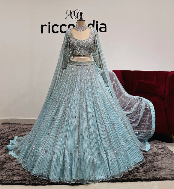 MINT BLUE SWAROVSKI LEHENGA