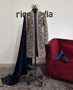 DARK BLUE SHERWANI SET