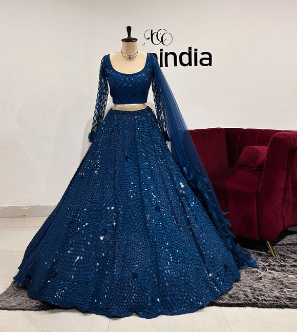 TEAL TONE ON TONE LEHENGA