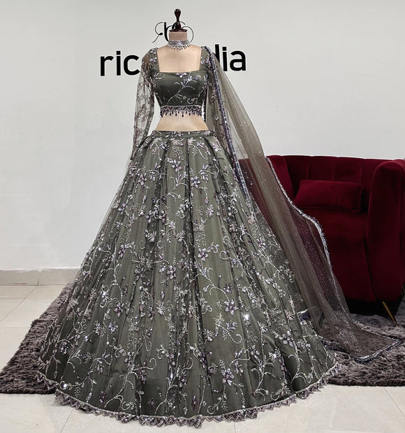 OLIVE GREEN FLARED LEHENGA