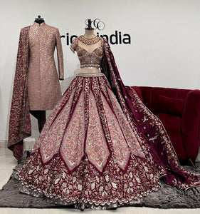 DARK MAROON & SALMON PINK BRIDE GROOM SET