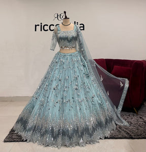 Mint green beadwork Lehenga