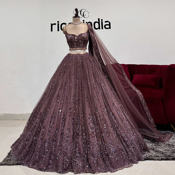 DARK ROSE BEADED LEHENGA