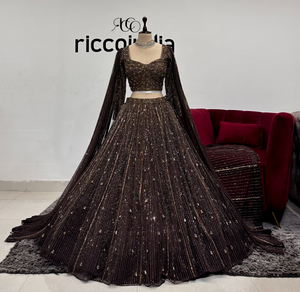 CHOCOLATE BROWN CAPE LEHENGA