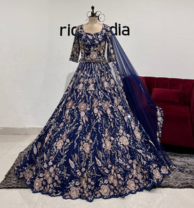 NAVY BLUE LONG CHOLI LEHENGA