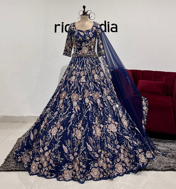 NAVY BLUE LONG CHOLI LEHENGA