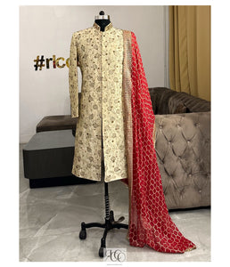 IVORY SHERWANI WITH BANARSI SHAWL